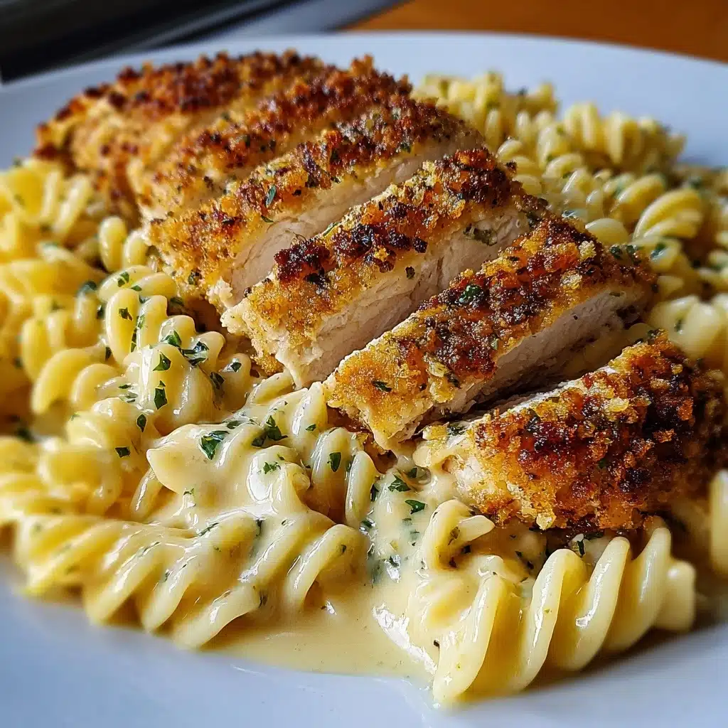 Creamy Garlic Parmesan Chicken with Cheesy Twisted Pasta Recipe - Recipe Image