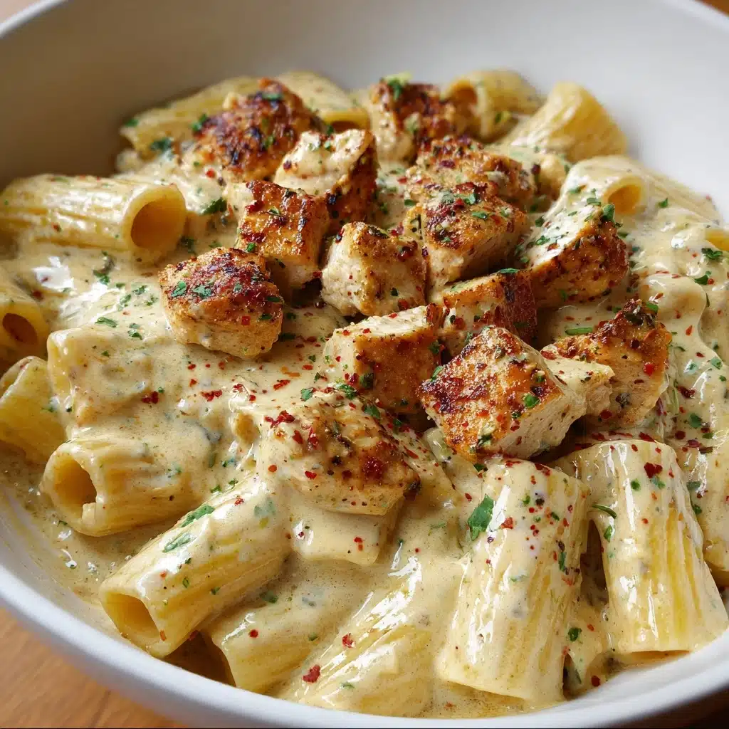 Creamy Garlic Butter Chicken and Rigatoni in Parmesan Sauce Recipe - Recipe Image