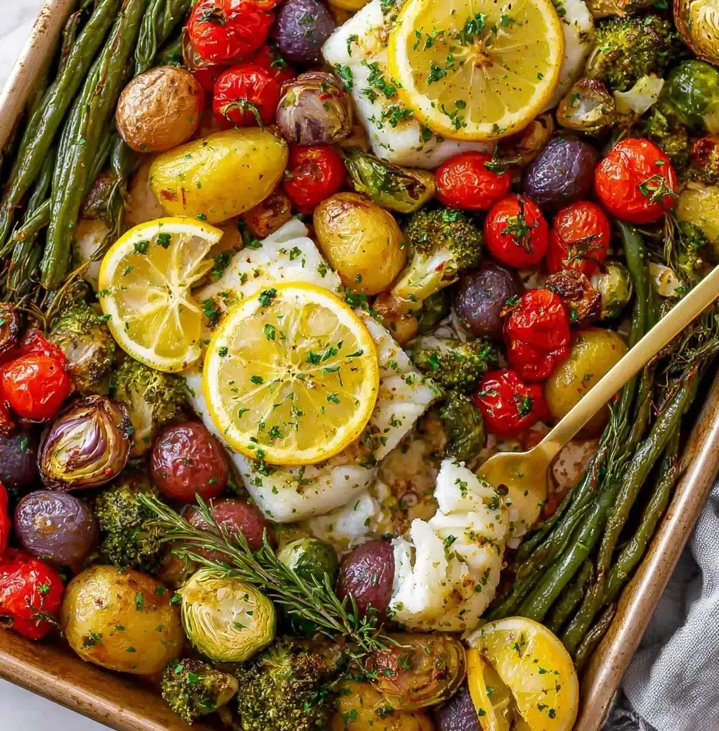 Sheet Pan Cod Vegetable Dinner Recipe - Recipe Image