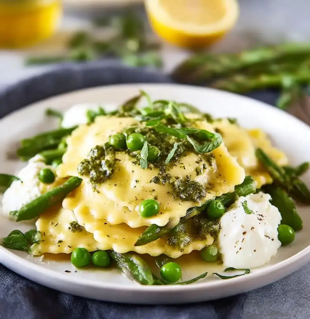 Spring Pea Asparagus Ricotta Ravioli Recipe - Recipe Image