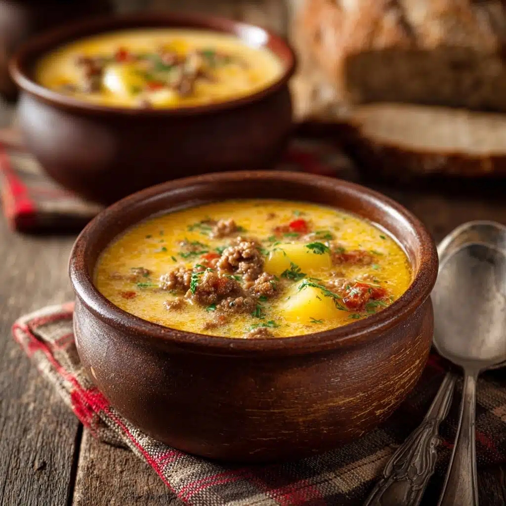 Cheesy Hamburger Potato Soup Recipe - Recipe Image