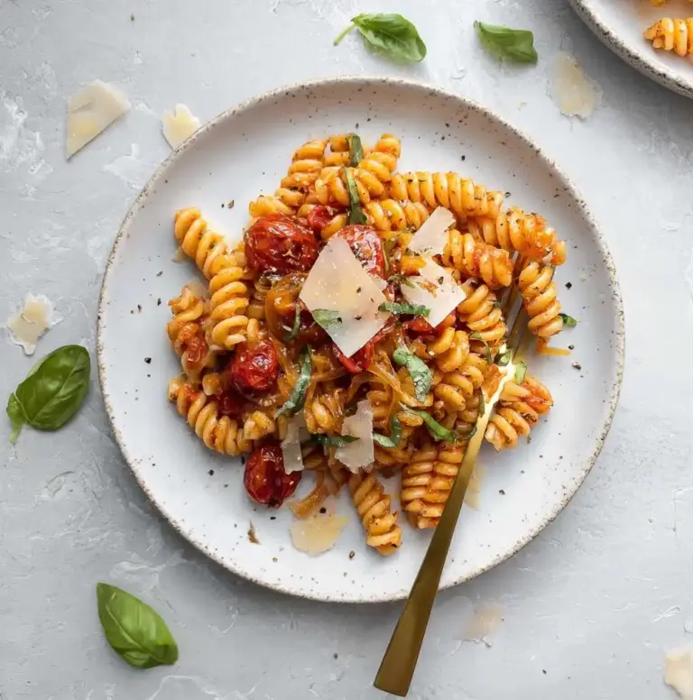 Caramelized Onion and Burst Cherry Tomato Pasta Recipe
