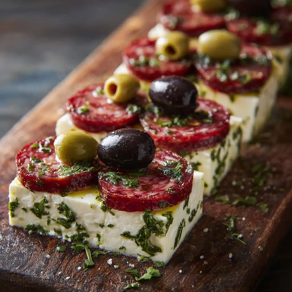 Easy Marinated Cheese Appetizer with Salami & Green Olives Recipe - Recipe Image