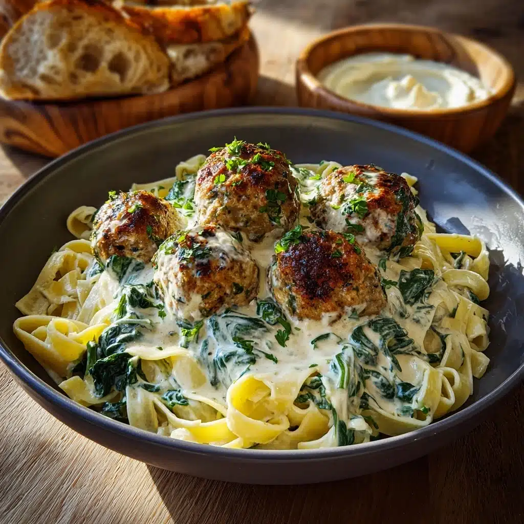 Chicken Ricotta Meatballs in Spinach Alfredo Sauce Recipe - Recipe Image