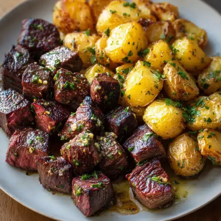 Air Fryer Garlic Butter Steak Bites and Potatoes Recipe