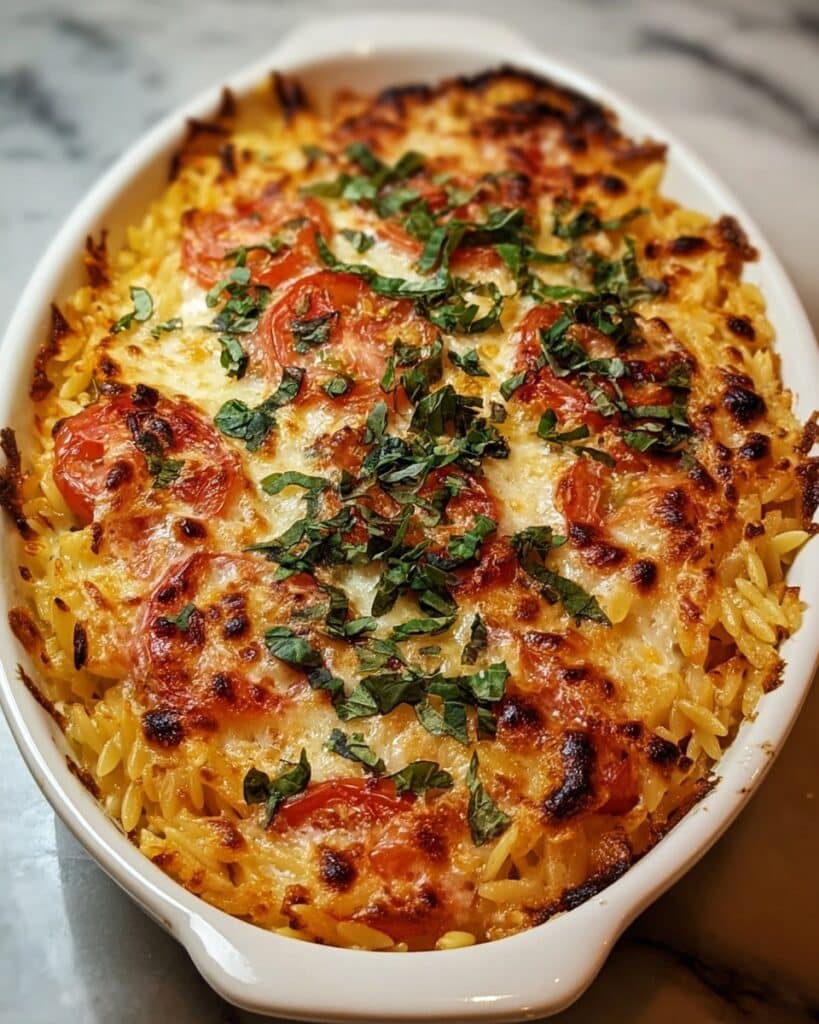 Creamy Tomato Basil Orzo Bake Recipe