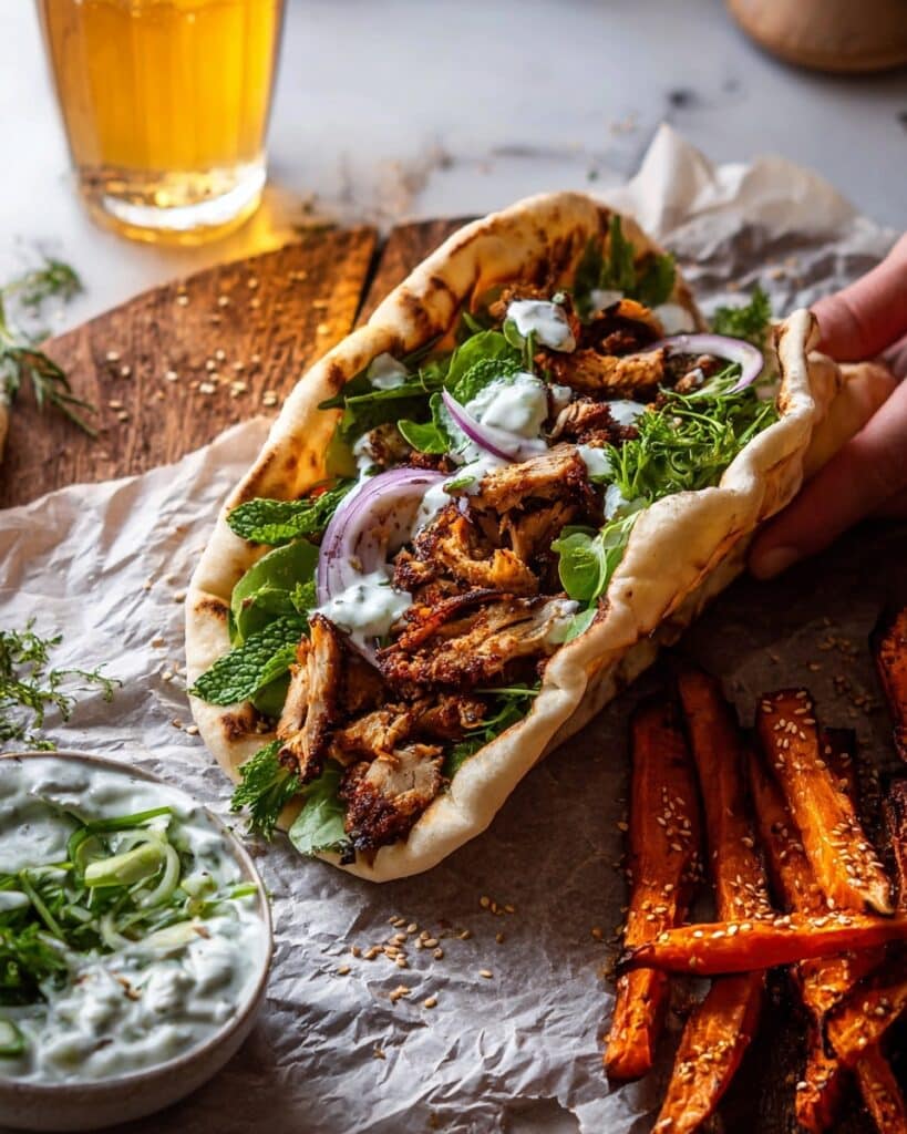 Sheet Pan Chicken and Tahini Sweet Potatoes with Tzatziki and Herb Salad Recipe