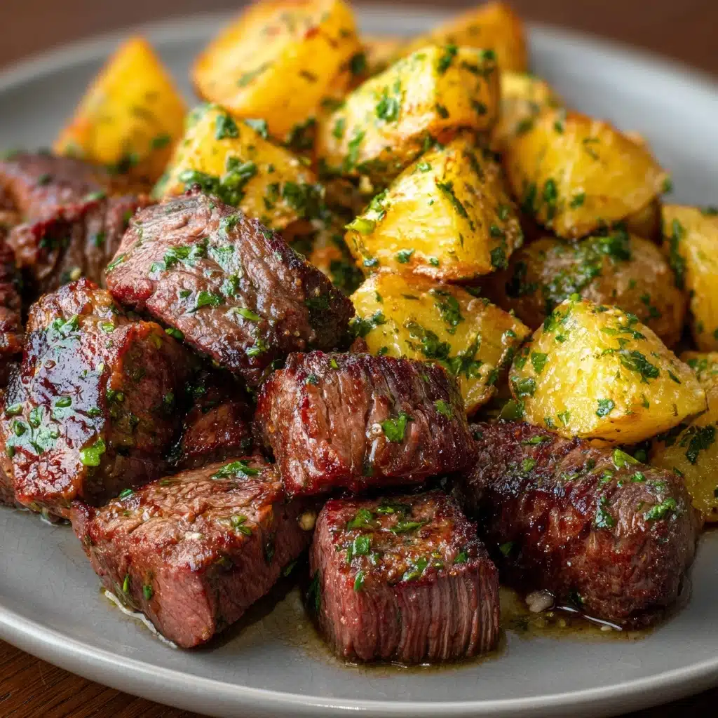 Air Fryer Garlic Butter Steak Bites and Potatoes Recipe - Recipe Image