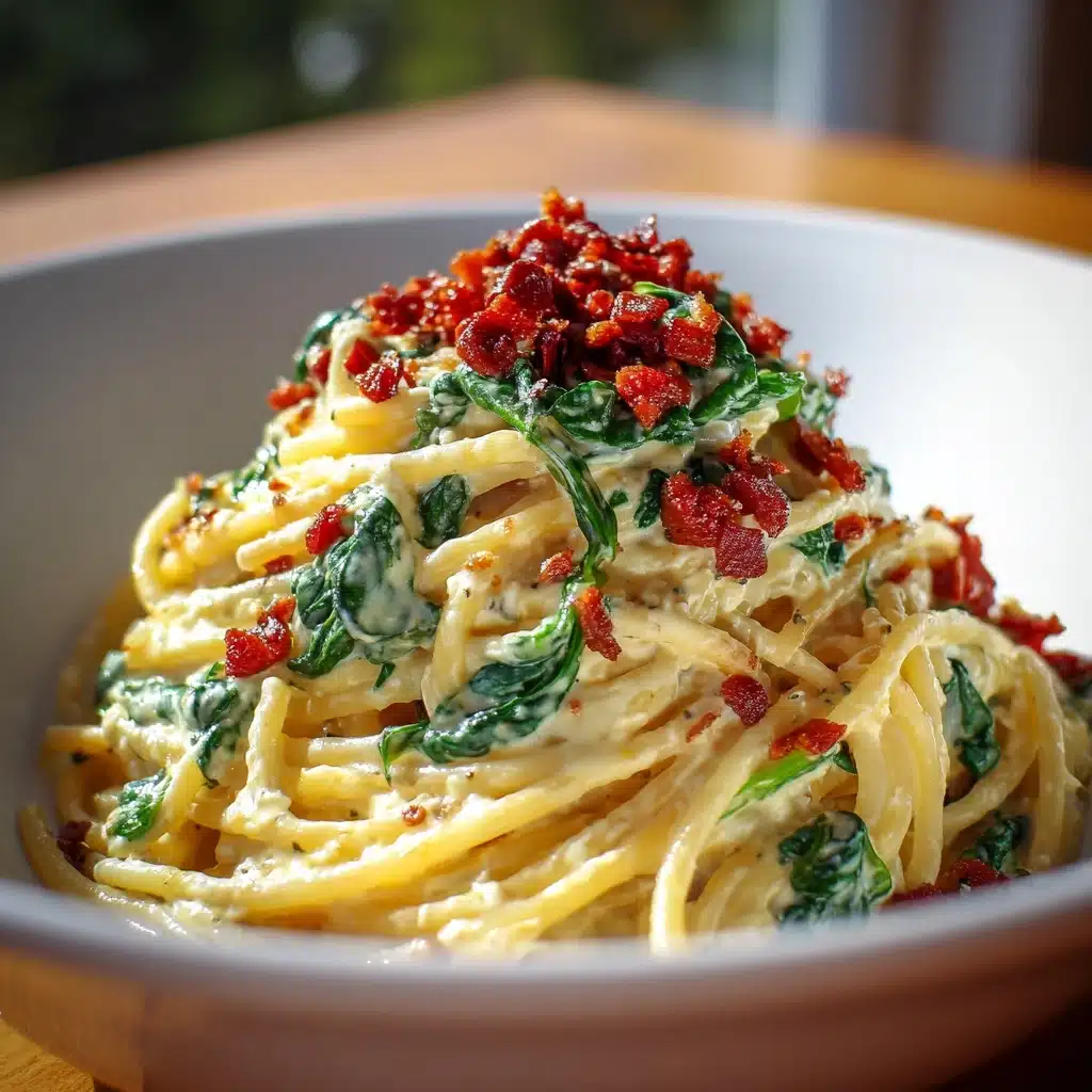 Spaghetti & Spinach with Sun-Dried Tomato Cream Sauce Recipe - Recipe Image