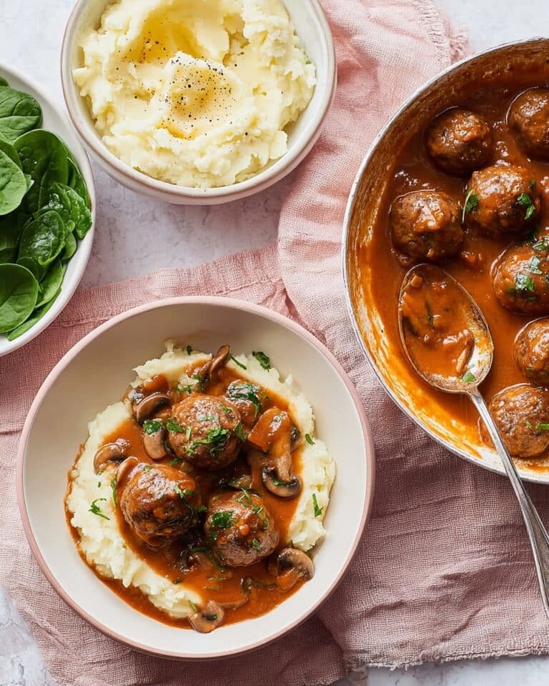Stroganoff Meatballs with Mash and Wilted Spinach Recipe