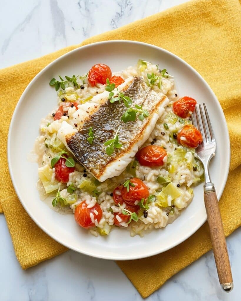 Leek, Tomato & Barley Risotto with Pan-Cooked Cod Recipe