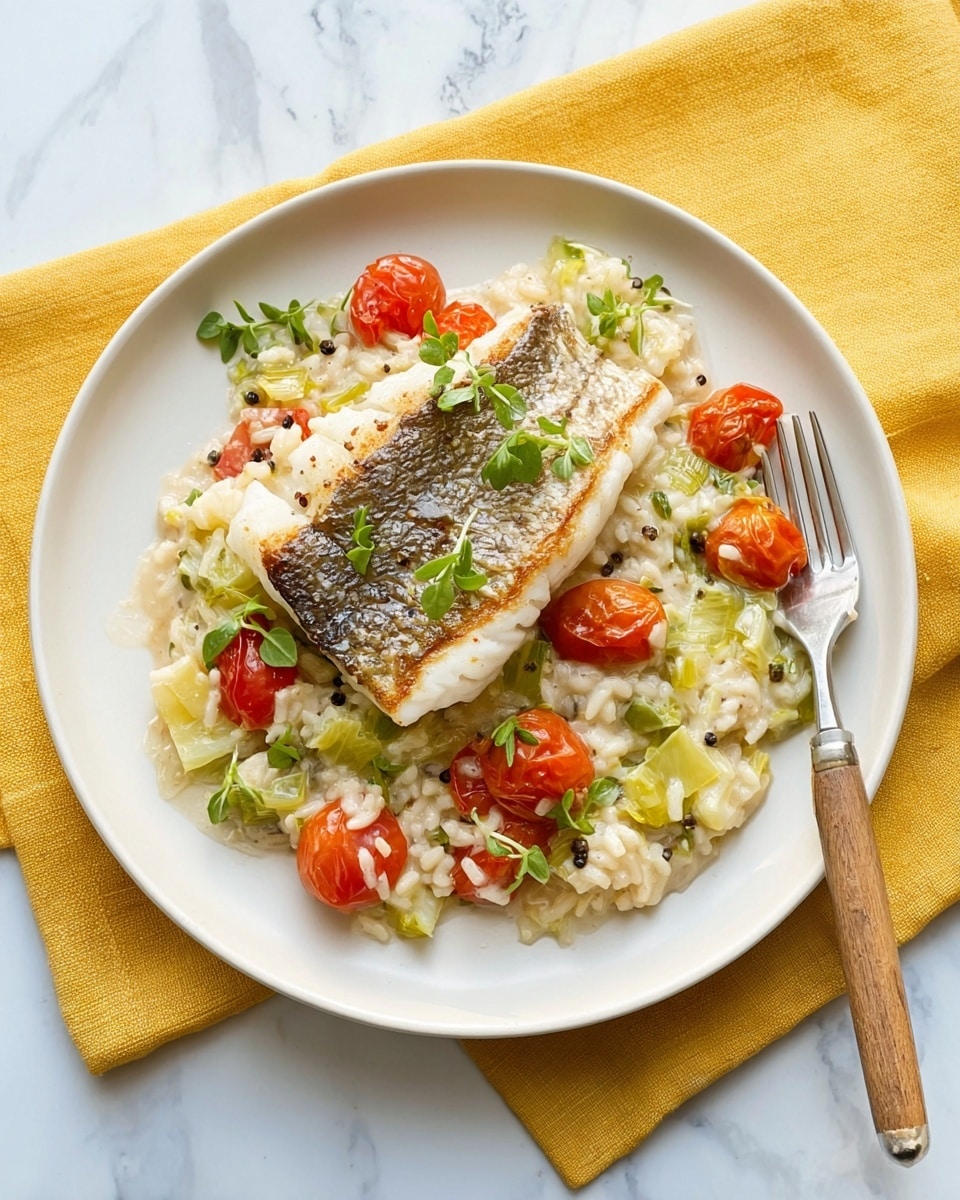 Leek, Tomato & Barley Risotto with Pan-Cooked Cod Recipe