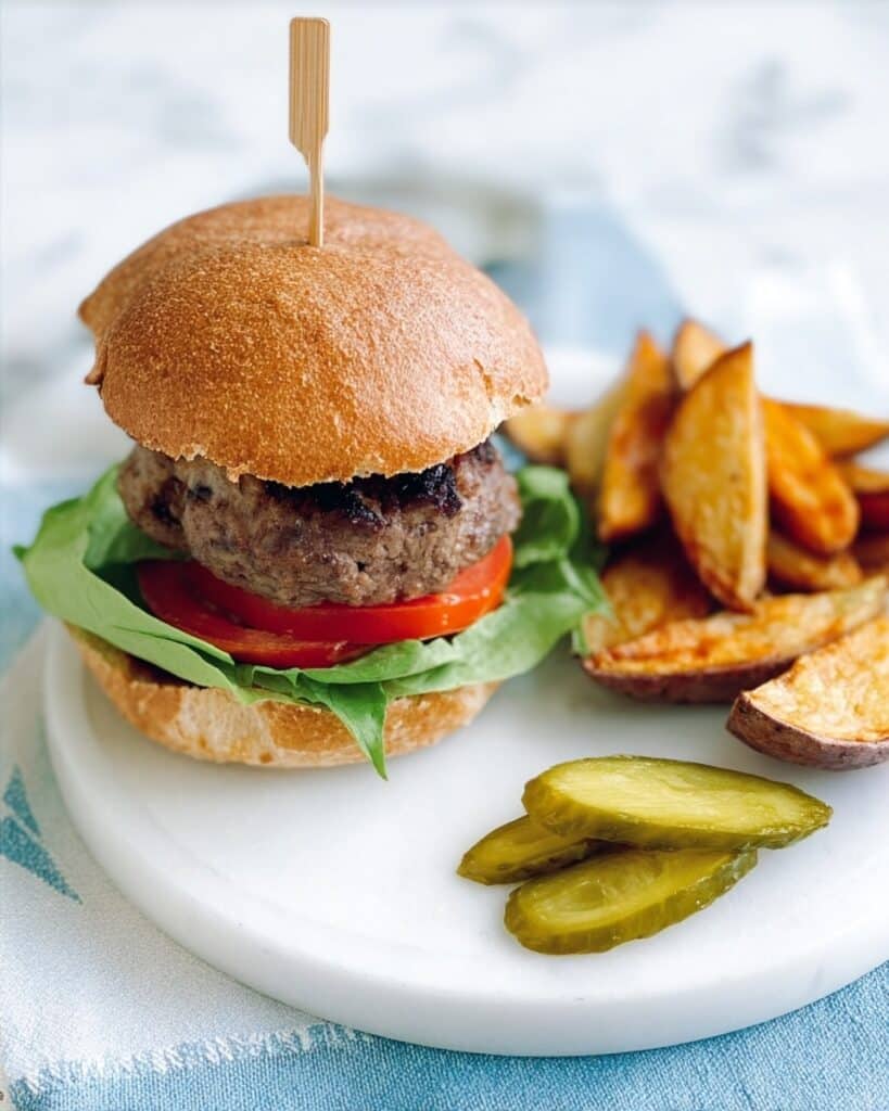 Beef Burger with Sweet Potato Chilli Chips Recipe