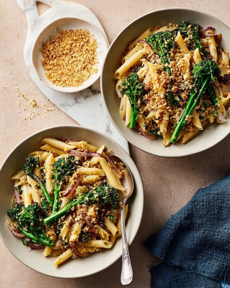 Pasta with Purple Sprouting Broccoli, Anchovies, Preserved Lemon, and Crispy Chilli Breadcrumbs Recipe