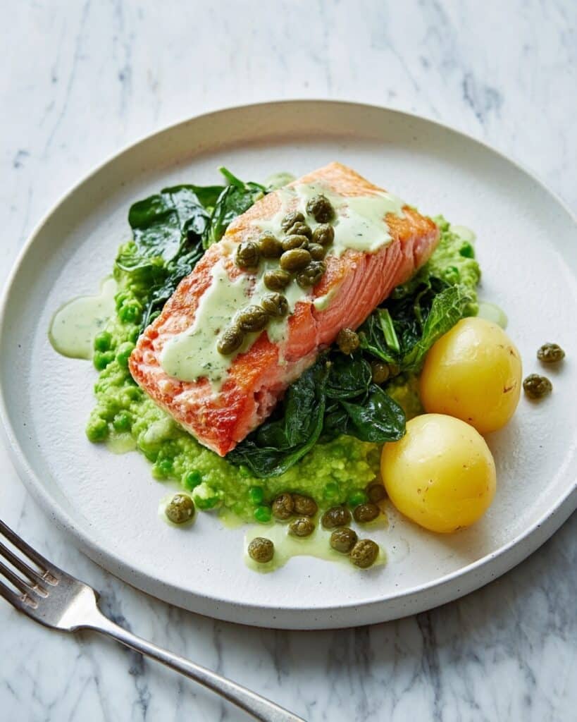 Lemon Dressed Salmon with Leek & Broad Bean Purée Recipe