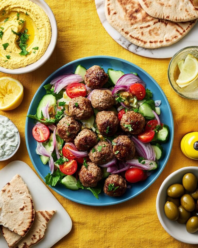 Meze Meatballs with Fresh Salad, Hummus, and Tzatziki Recipe
