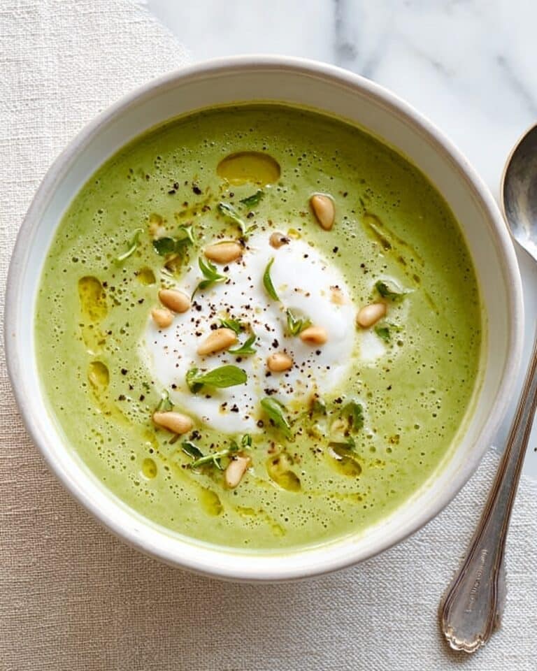 Broccoli & Pea Soup with Minty Ricotta and Pine Nuts Recipe
