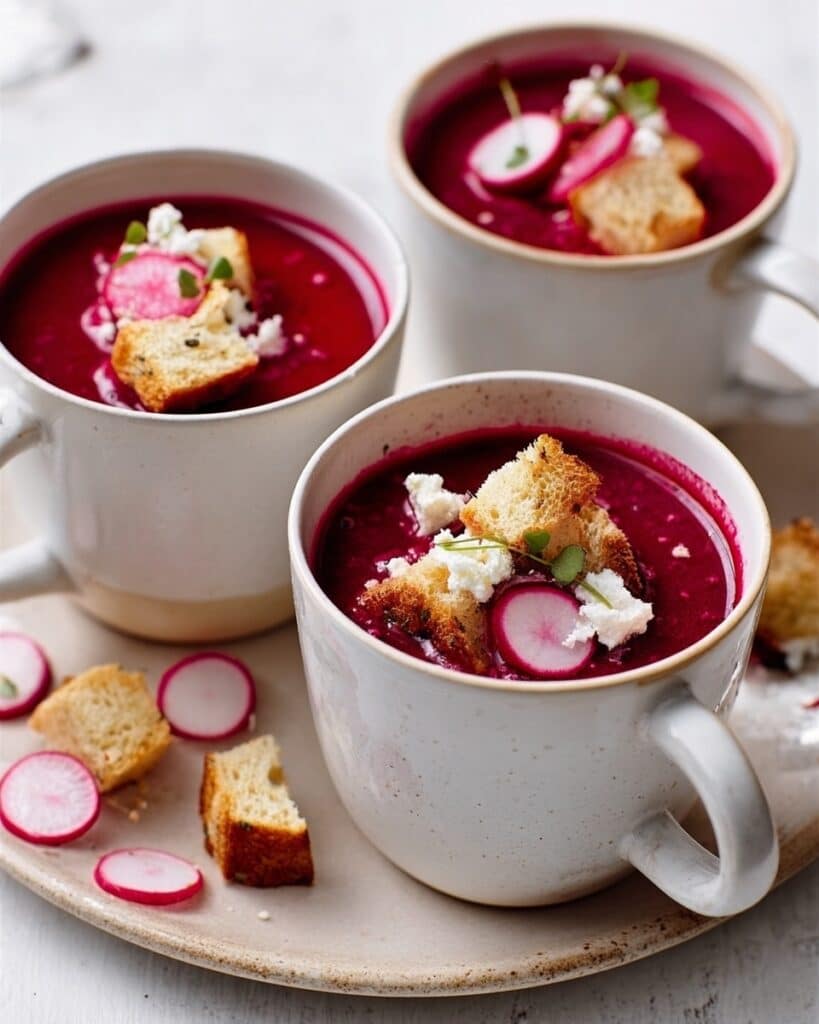 Beetroot Soup with Feta, Radish & Croutons Recipe