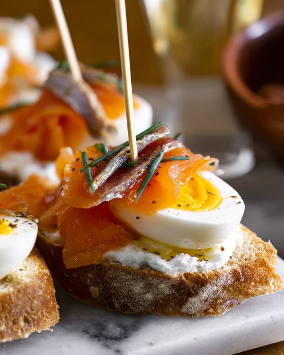 Smoked Salmon and Quail’s Egg Baguette Bites Recipe