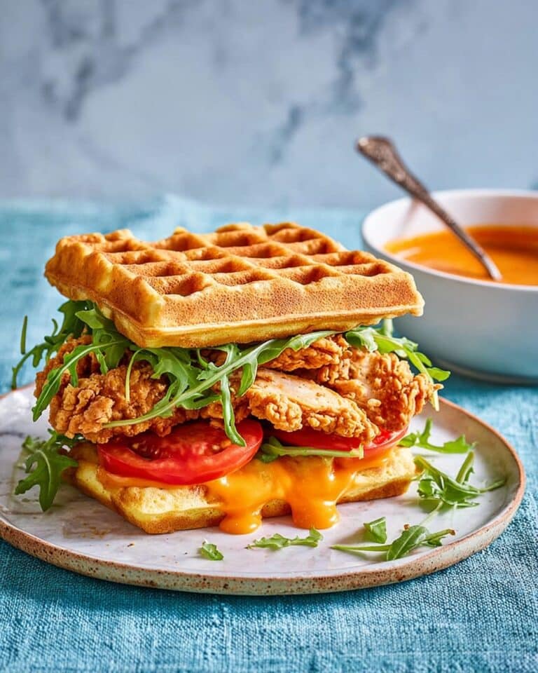 Fried Chicken Waffle Sandwich with Garlic Sauce and Rocket Recipe