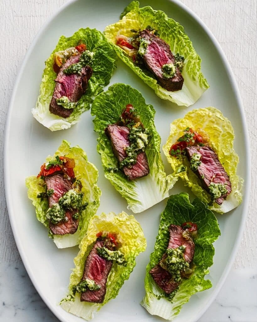 Steak Lettuce Cups with Chimichurri and Chili Lime Sauce Recipe