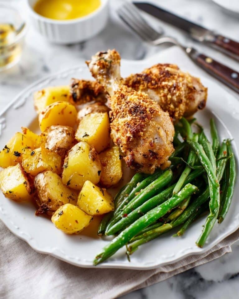 Mustard & Parmesan-Crumbed Chicken with Roasted Potatoes and Green Beans Recipe