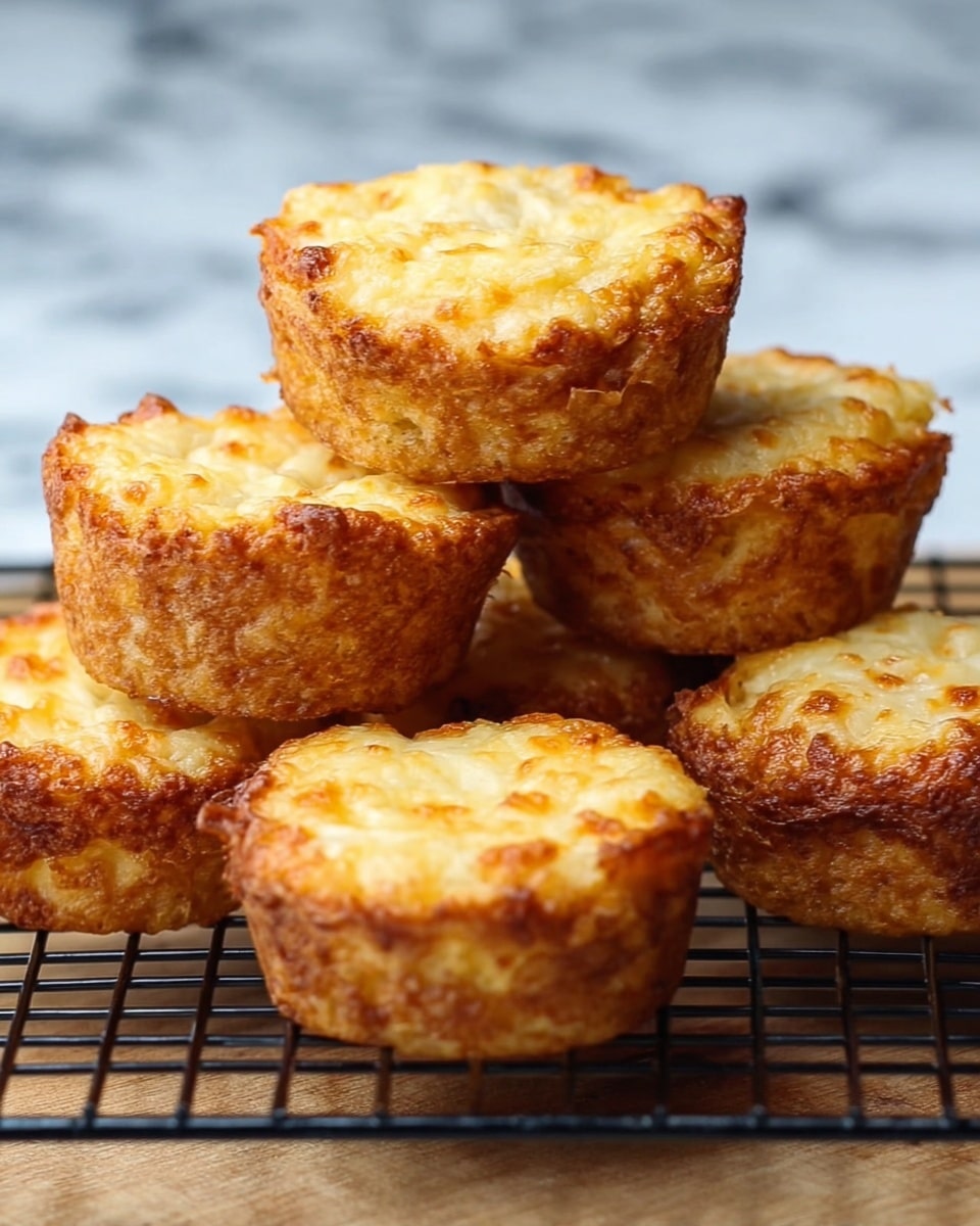 The image shows six golden brown muffin-sized cheese breads cooling on a black wire rack placed over a white marbled surface. Each cheese bread has a rough, slightly crispy outer crust with a textured surface, and the tops are uneven with melted and browned cheese spots. The cheese breads are arranged with some stacked on top of others, highlighting their thick, round shape and crumbly edges. photo taken with an iphone --ar 4:5 --v 7