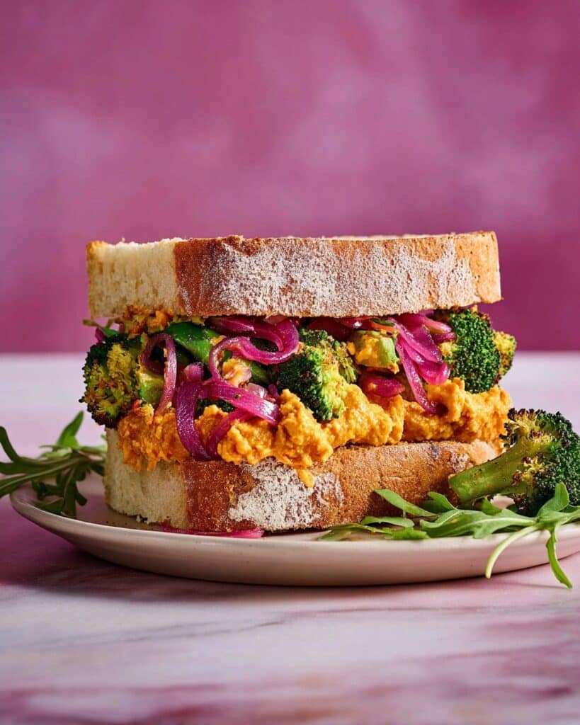 Roasted Broccoli, Red Onion & Peanut Crunch Sandwich Recipe