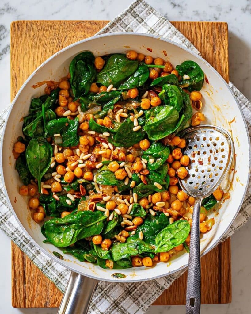 Spinach with Chickpeas, Pine Nuts & Raisins Recipe