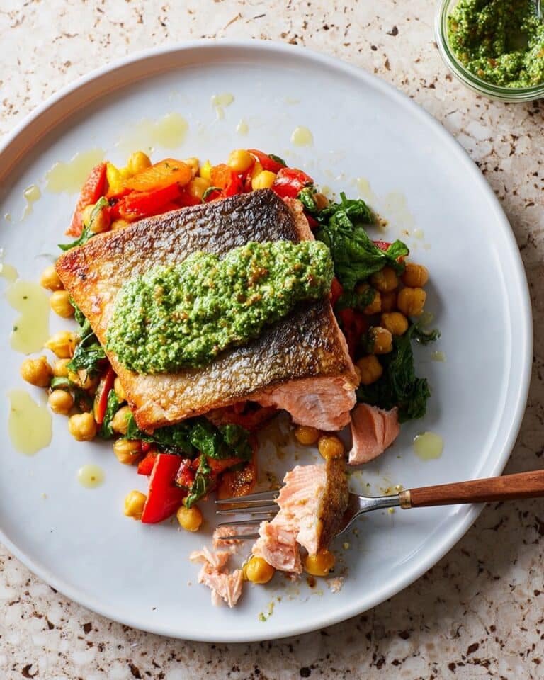 Salsa Verde Salmon with Smashed Chickpea Salad Recipe