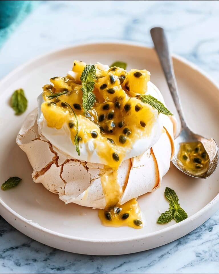 Vanilla Crème Fraîche Pavlova with Pineapple and Passion Fruit Recipe