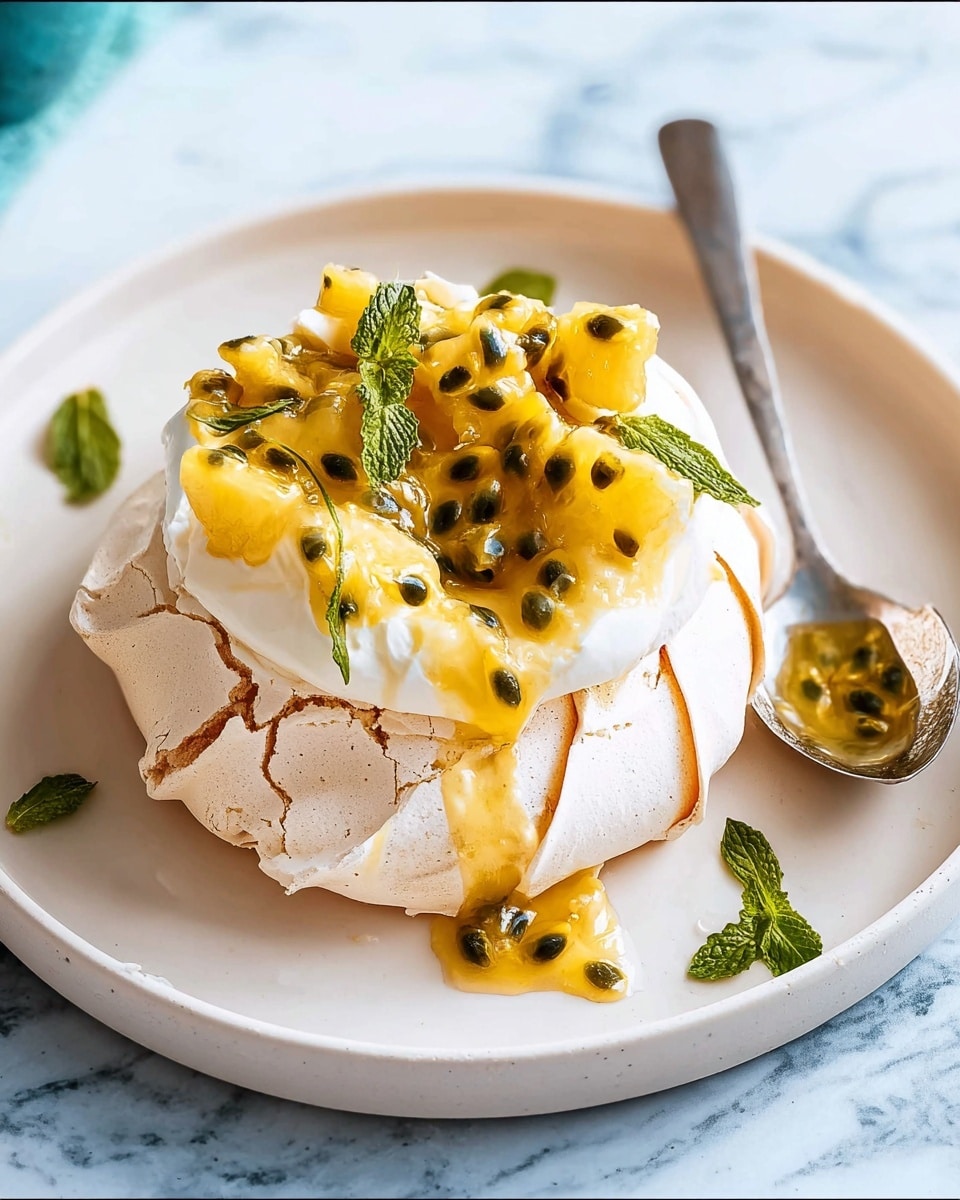 Vanilla Crème Fraîche Pavlova with Pineapple and Passion Fruit Recipe