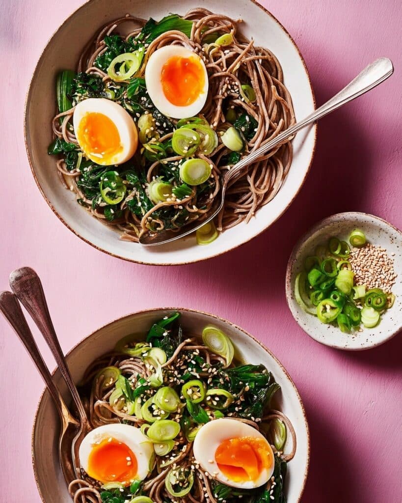 Spring Green Soba Salad with Korean-Style Marinated Eggs Recipe