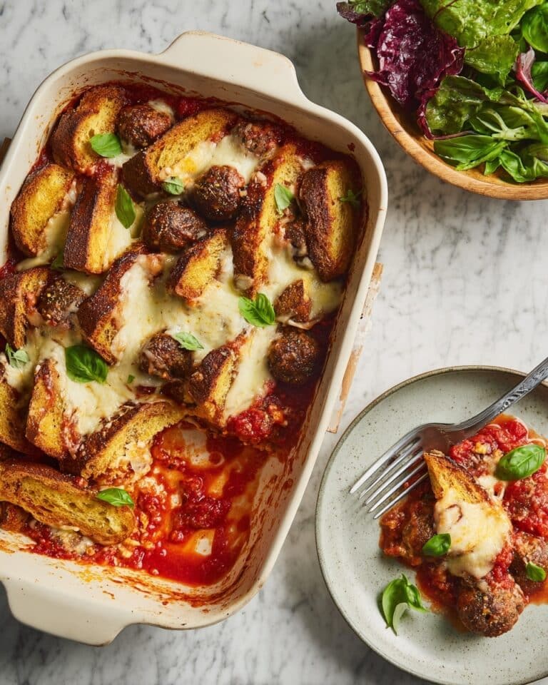 Meatballs with Tomato Sauce, Garlic Bread, and Baked Mozzarella Recipe