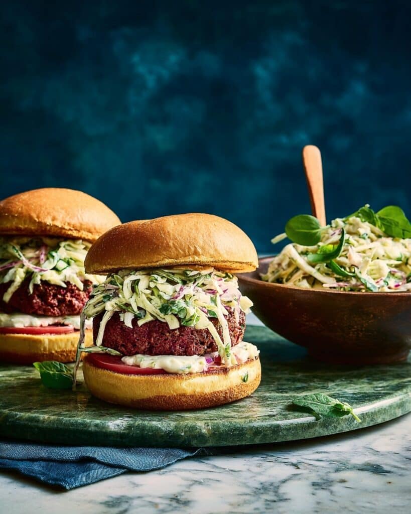 Monday Night Meat-Free Burgers with Fresh Slaw Recipe