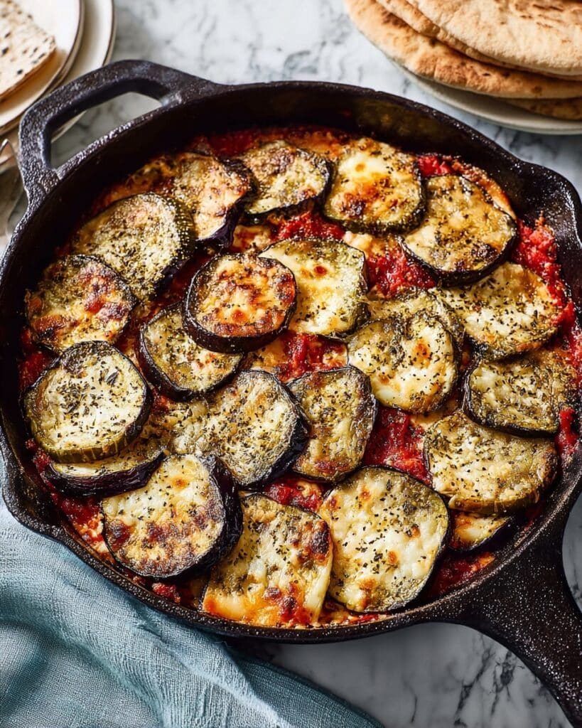 Aubergine, Halloumi & Harissa Skillet Bake Recipe