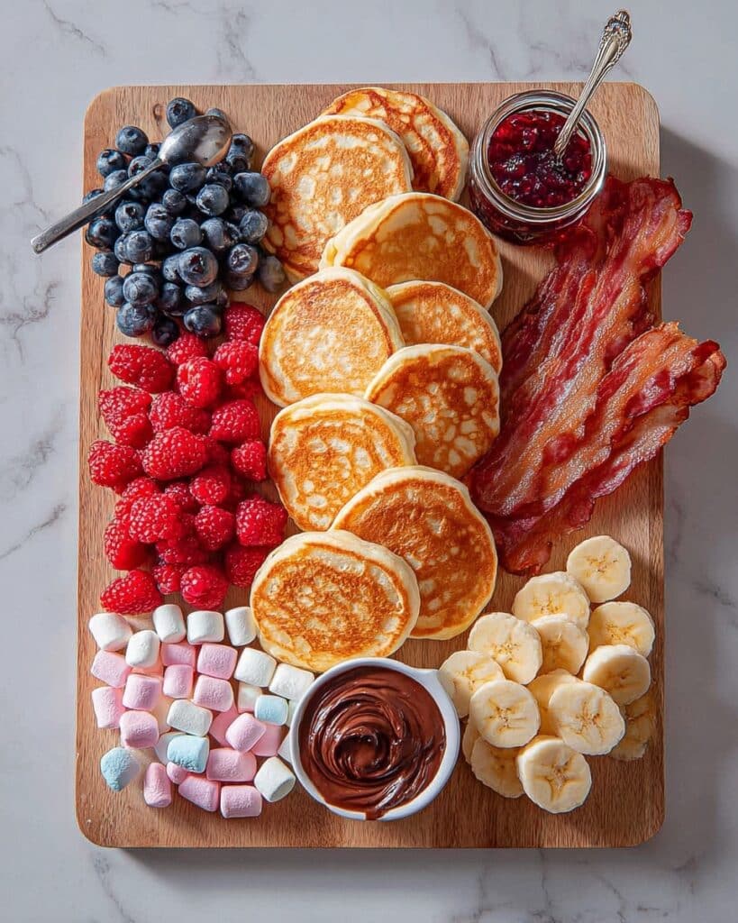 Brunch Pancake Sharing Board with Bacon, Berries, and Sweet Toppings Recipe