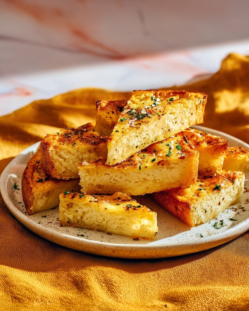 The image shows a white plate with several thick, golden-brown potato wedges stacked on top of each other, creating about two visible layers. The wedges have a crispy texture on the outside and a soft, light yellow inside with some seasoning visible. Small green herb sprinkles and coarse salt grains are scattered over and around the wedges, adding color contrast. The plate is placed on a yellow textured cloth, with a soft, warm, blurred background that enhances the golden tones of the food. Photo taken with an iphone --ar 4:5 --v 7