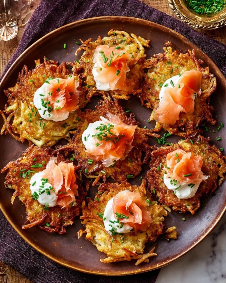 Crispy Potato Latkes with Smoked Salmon, Crème Fraîche, and Chives Recipe