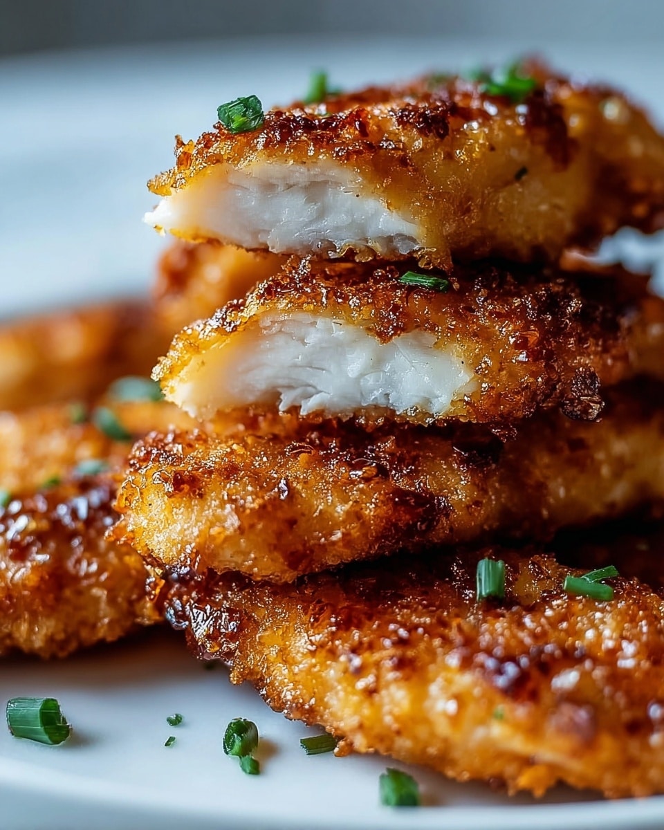A close-up view of several pieces of golden brown fried fish fillets arranged on a white plate, each piece showing a crispy, crunchy texture on the outside with a moist, flaky white interior visible where one piece is slightly lifted and resting on top of another; small green chive pieces are sprinkled over the fish, adding a touch of color contrast, all set against a softly blurred white marbled textured background. photo taken with an iphone --ar 4:5 --v 7