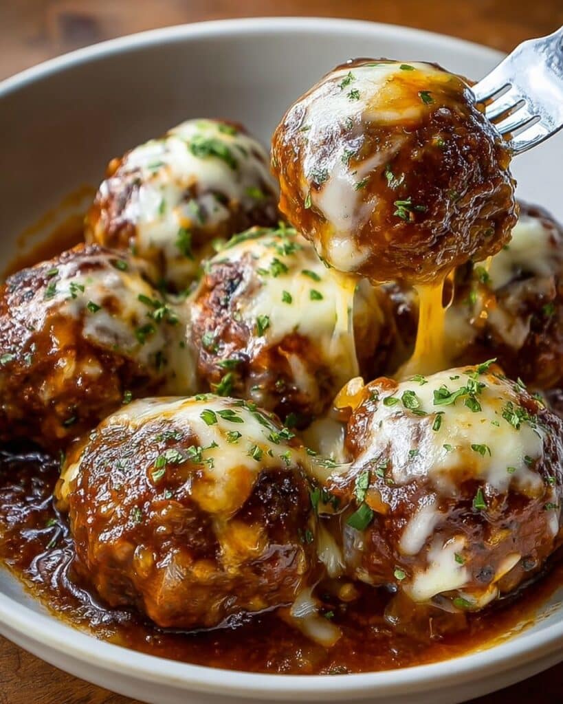 French Onion Meatballs with Caramelized Onions and Gruyere Recipe