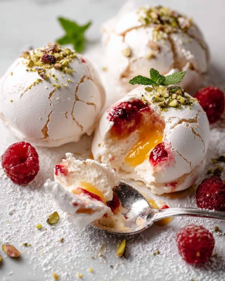 Pavlova Bombs with Raspberry Coulis and Lemon Curd Recipe