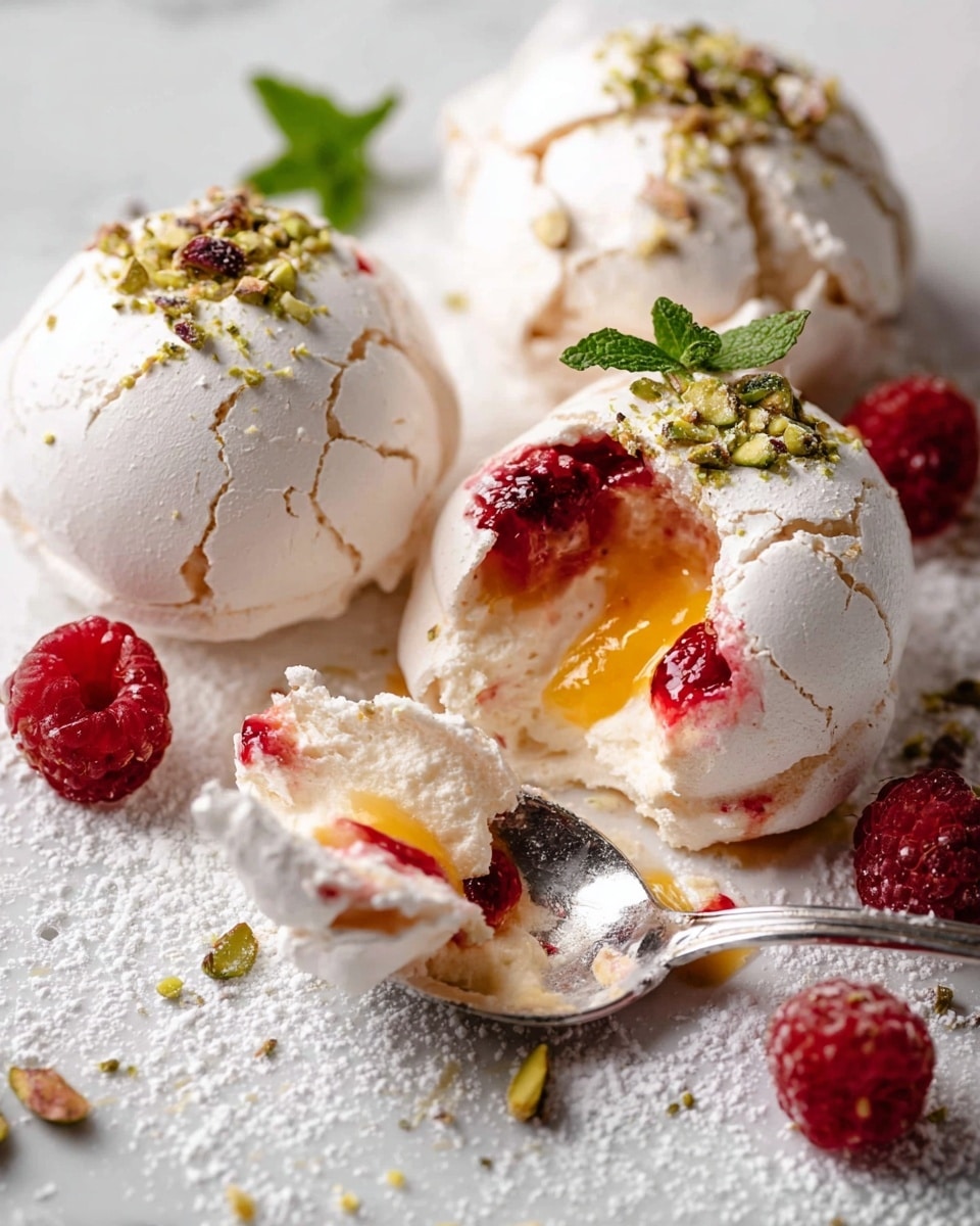 Pavlova Bombs with Raspberry Coulis and Lemon Curd Recipe