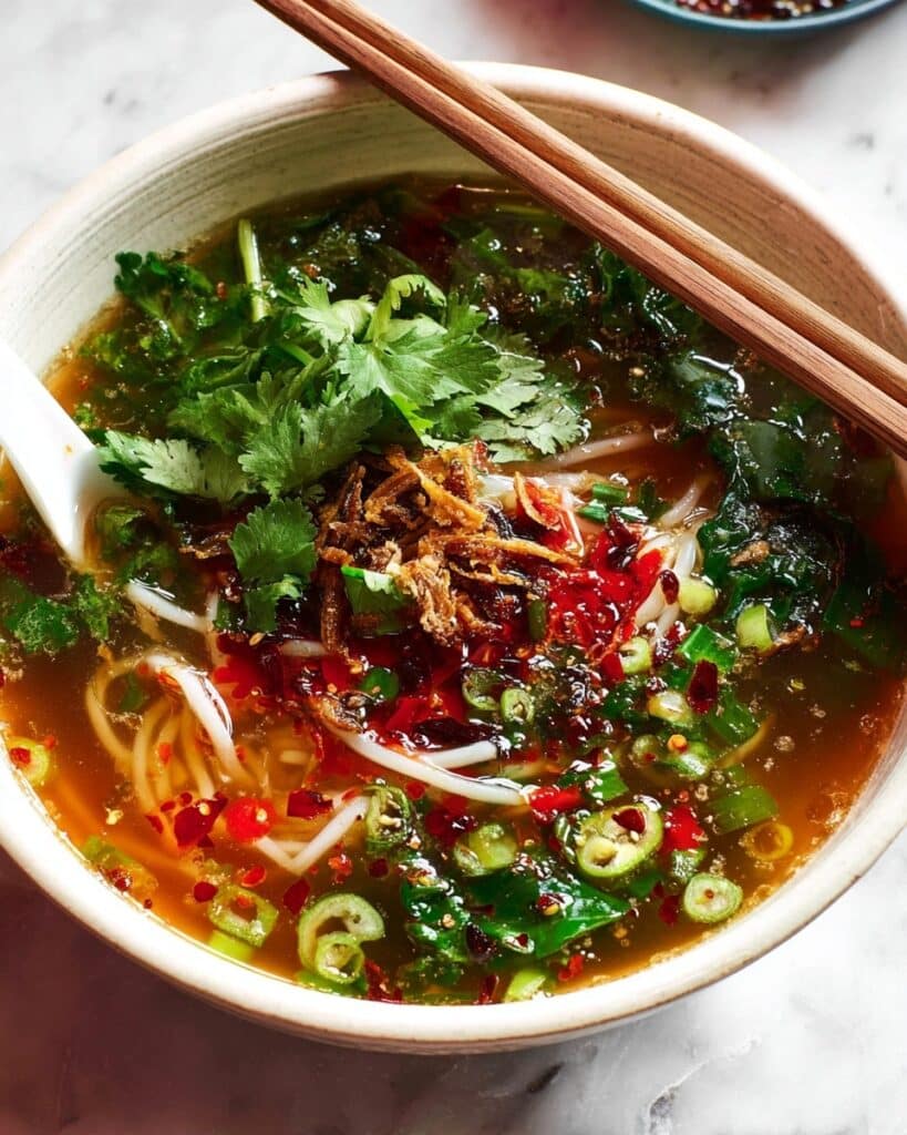 Quick Chinese Vegetable Soup with Ginger, Garlic, and Crispy Shallots Recipe