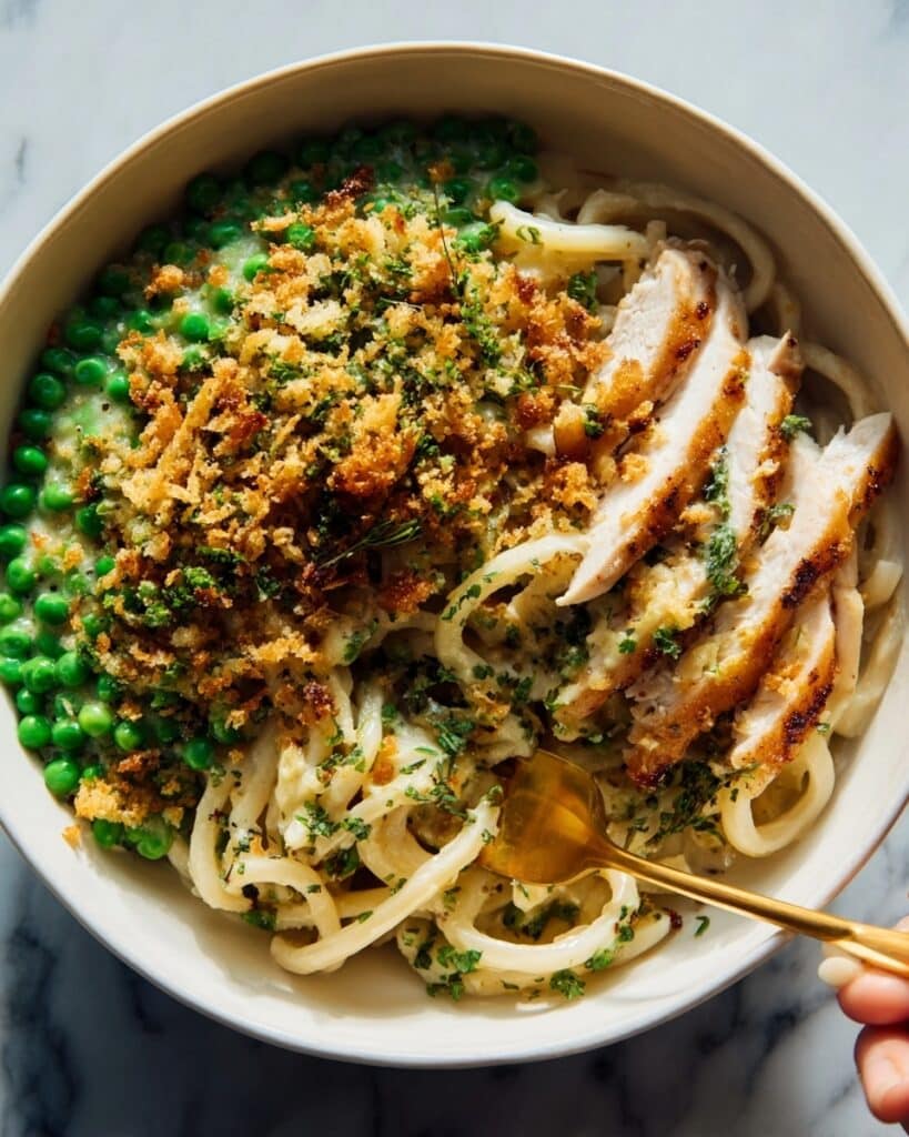 Garlic Cream Bucatini with Peas and Asparagus Recipe