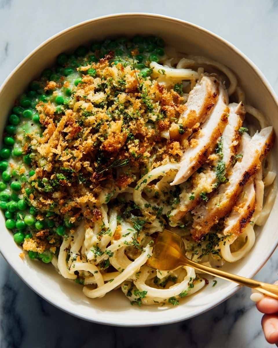 Garlic Cream Bucatini with Peas and Asparagus Recipe