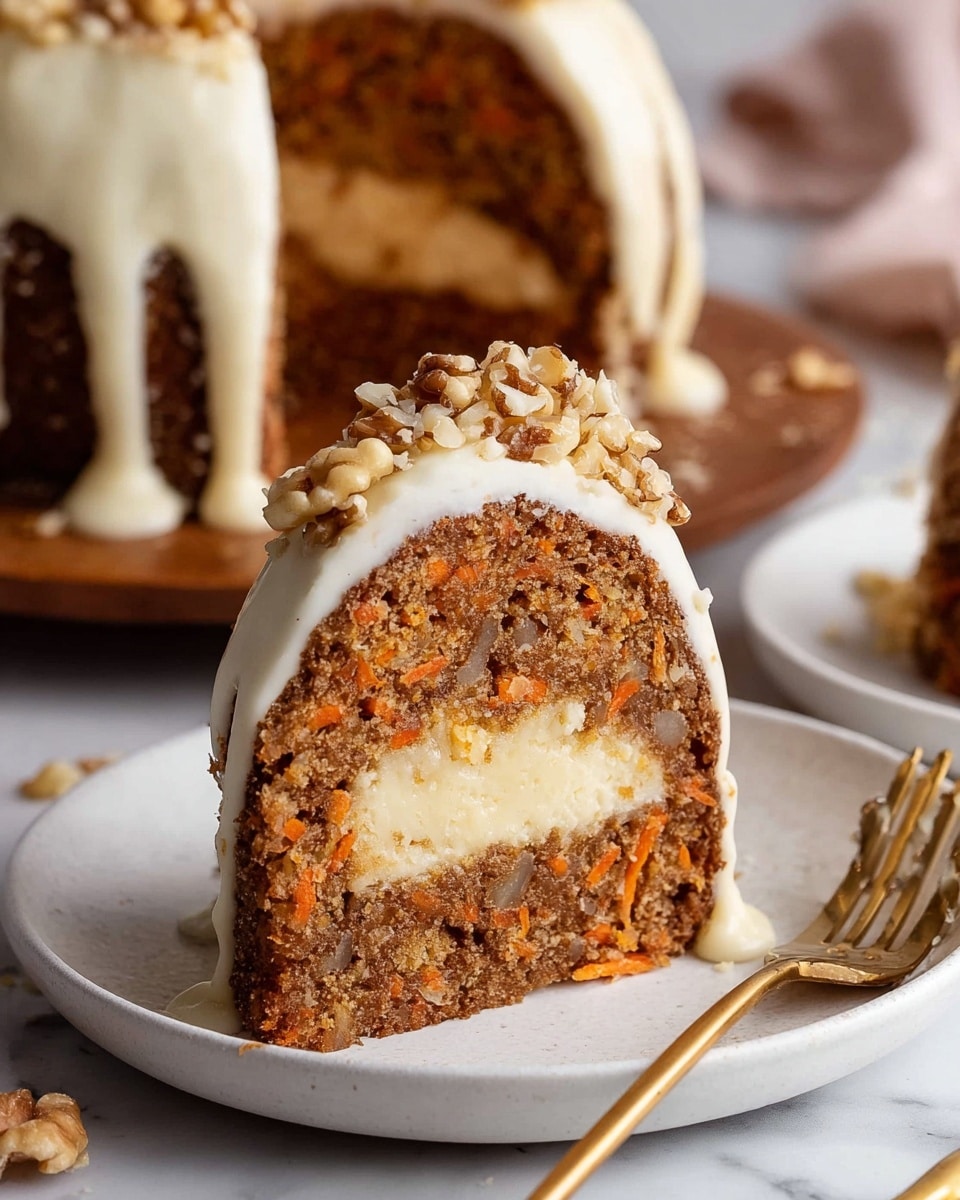Cheesecake-Stuffed Carrot Bundt Cake with Pineapple, Walnuts, and Cream Cheese Glaze Recipe