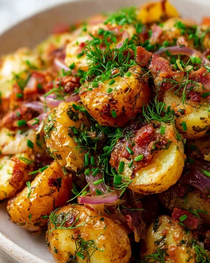 German Potato Salad with Bacon, Red Onion, and Dill Recipe