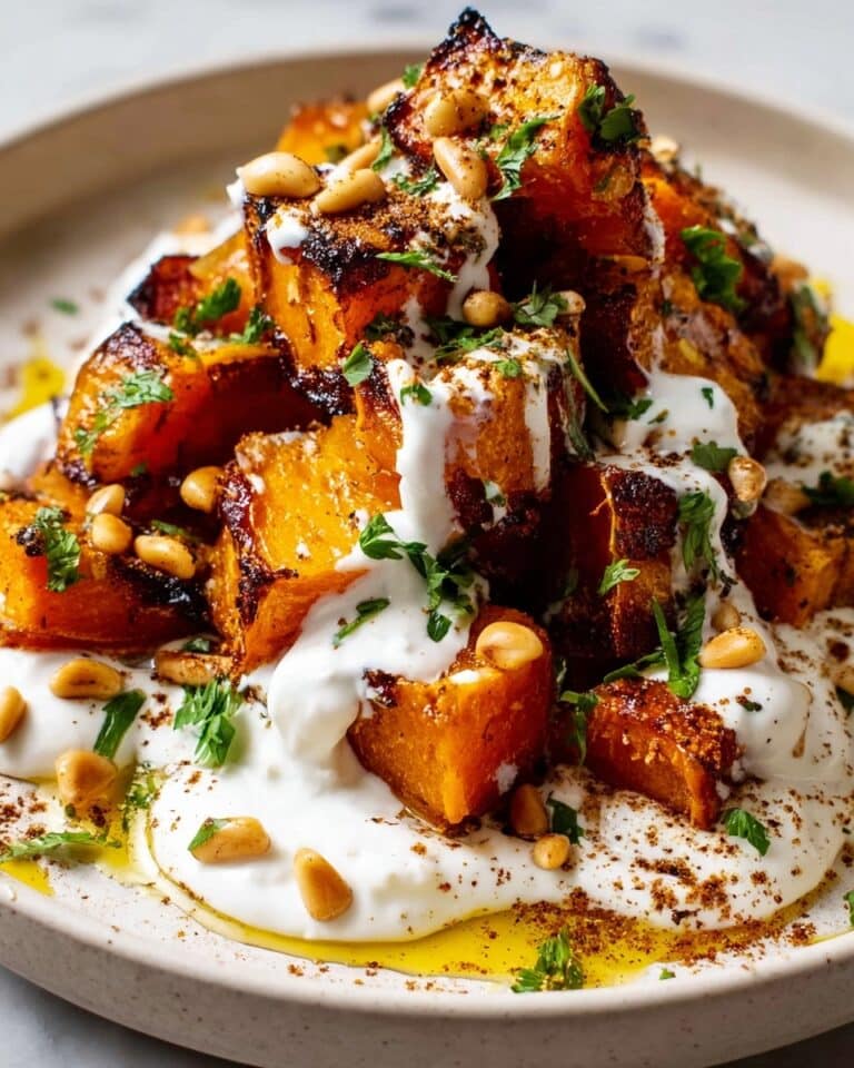 Roasted Pumpkin with Lemon Yogurt Sauce and Pine Nuts Recipe