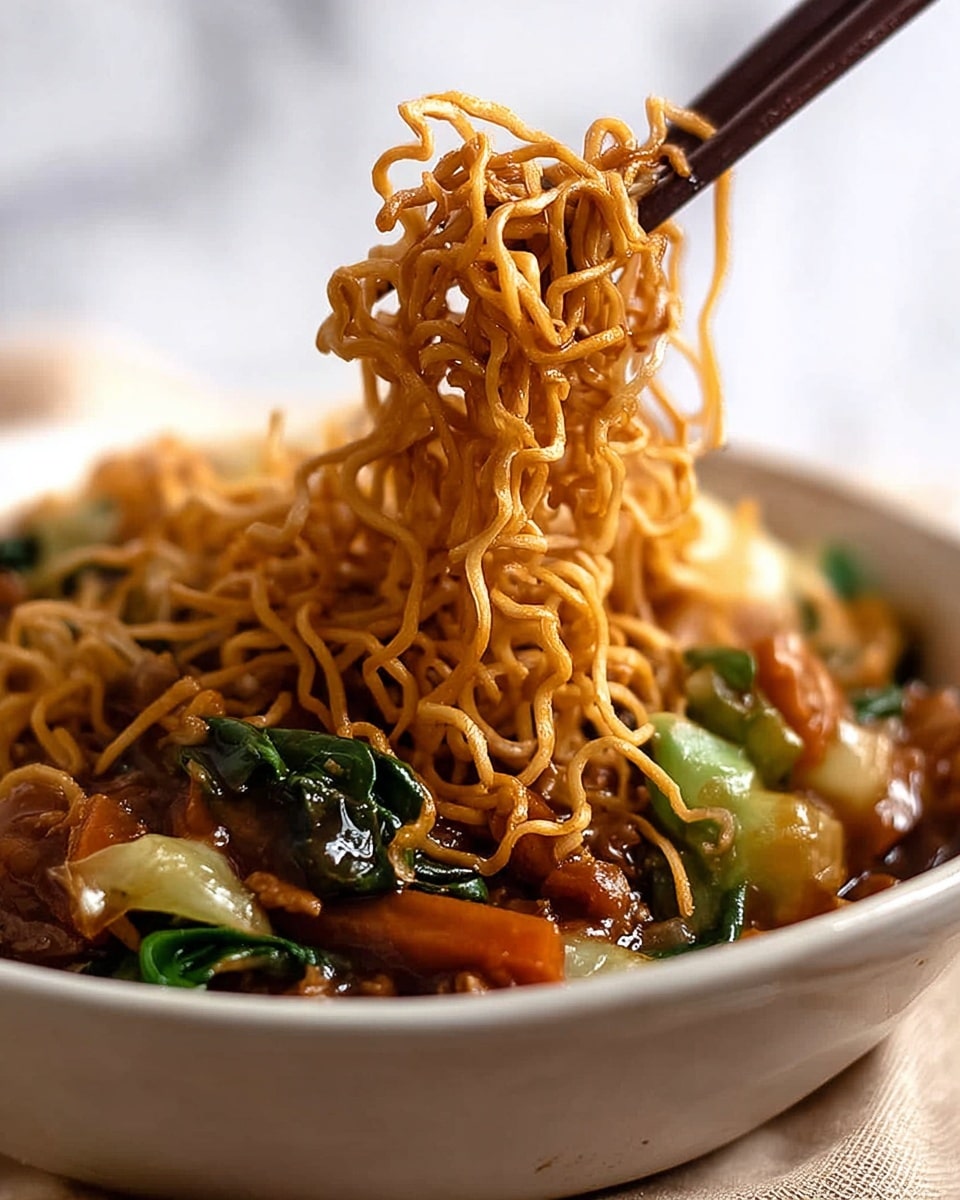 Chinese Crispy Noodles with Saucy Chicken and Vegetables Recipe